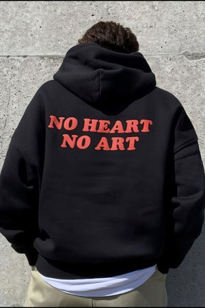 Kapüşonlu İçi Polar No Heart No Art Baskılı Siyah Unisex Hoodie Sweatshirt