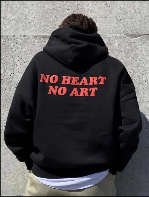 Kapüşonlu İçi Polar No Heart No Art Baskılı Siyah Unisex Hoodie Sweatshirt