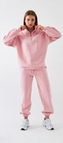 Unisex Oversize Eşofman Takımı Basic Pembe – Fermuarlı Dik Yaka, Lastikli Paça, 3 İplik Polar