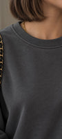 Kadın Relaxed Fit Sweatshirt Basic Füme – Bisiklet Yaka, 3 İplik Şardonsuz, Düşük Omuz, Geniş Kol