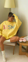 Kadın Oversize Sweatshirt Elbise Color Pop Baskılı Sarı – Bisiklet Yaka, 3 İplik Şardonlu Polar
