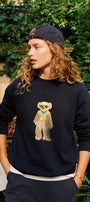 Kadın Oversize Sweatshirt Gentleman Bear Baskılı Lacivert – Bisiklet Yaka, 3 İplik Şardonlu