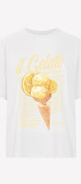 Kadın Oversize Tişört Gelato Lemon Baskılı Beyaz – Bisiklet Yaka, %100 Pamuk Compact Süprem 24/1