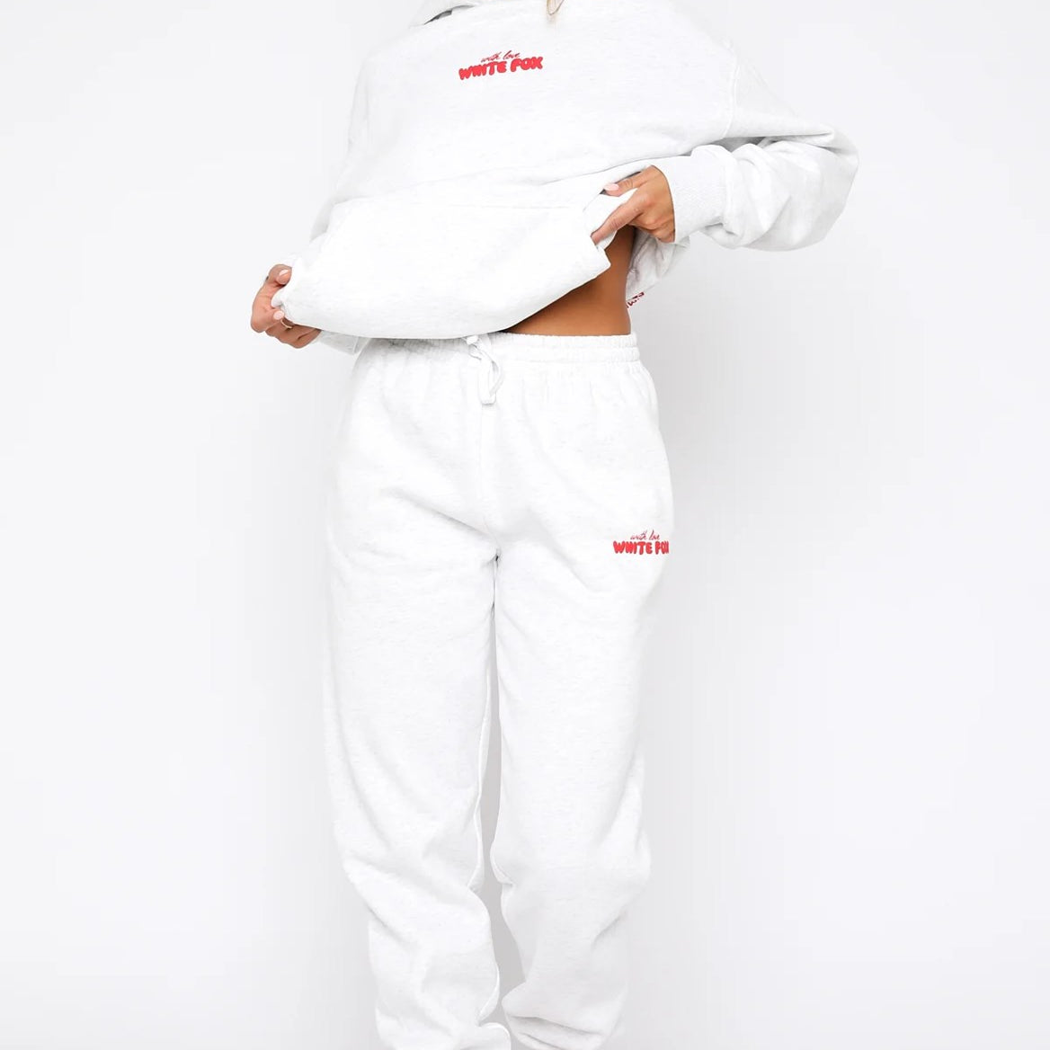 White Fox Kadın Füme With Love Baskılı Lastik Paça %100 Pamuk Eşofman Altı