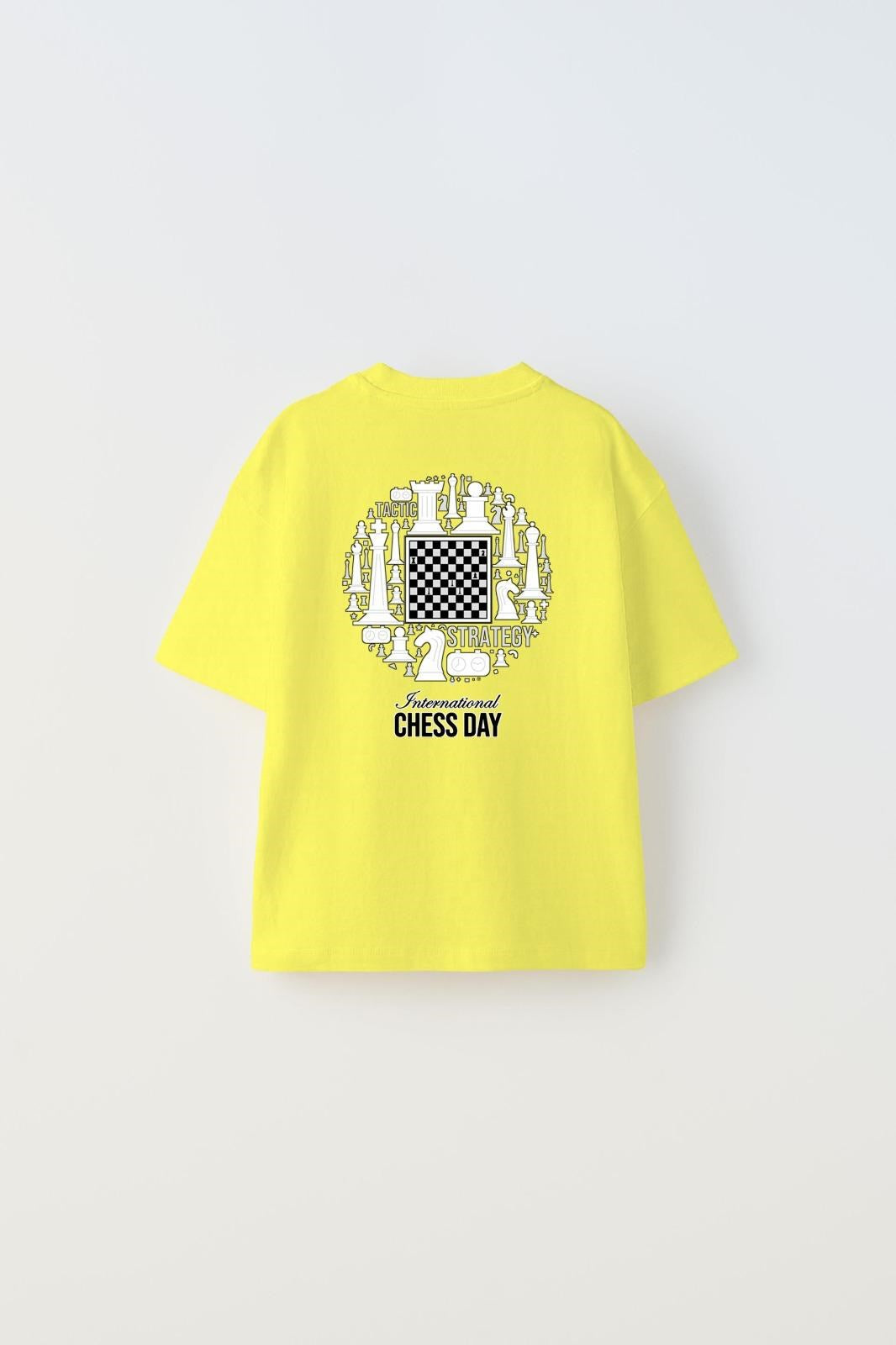 International Chess Day Yazılı Satranç Tasarım Baskılı Sarı Çocuk T-Shirt