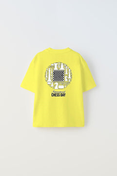 International Chess Day Yazılı Satranç Tasarım Baskılı Sarı Çocuk T-Shirt