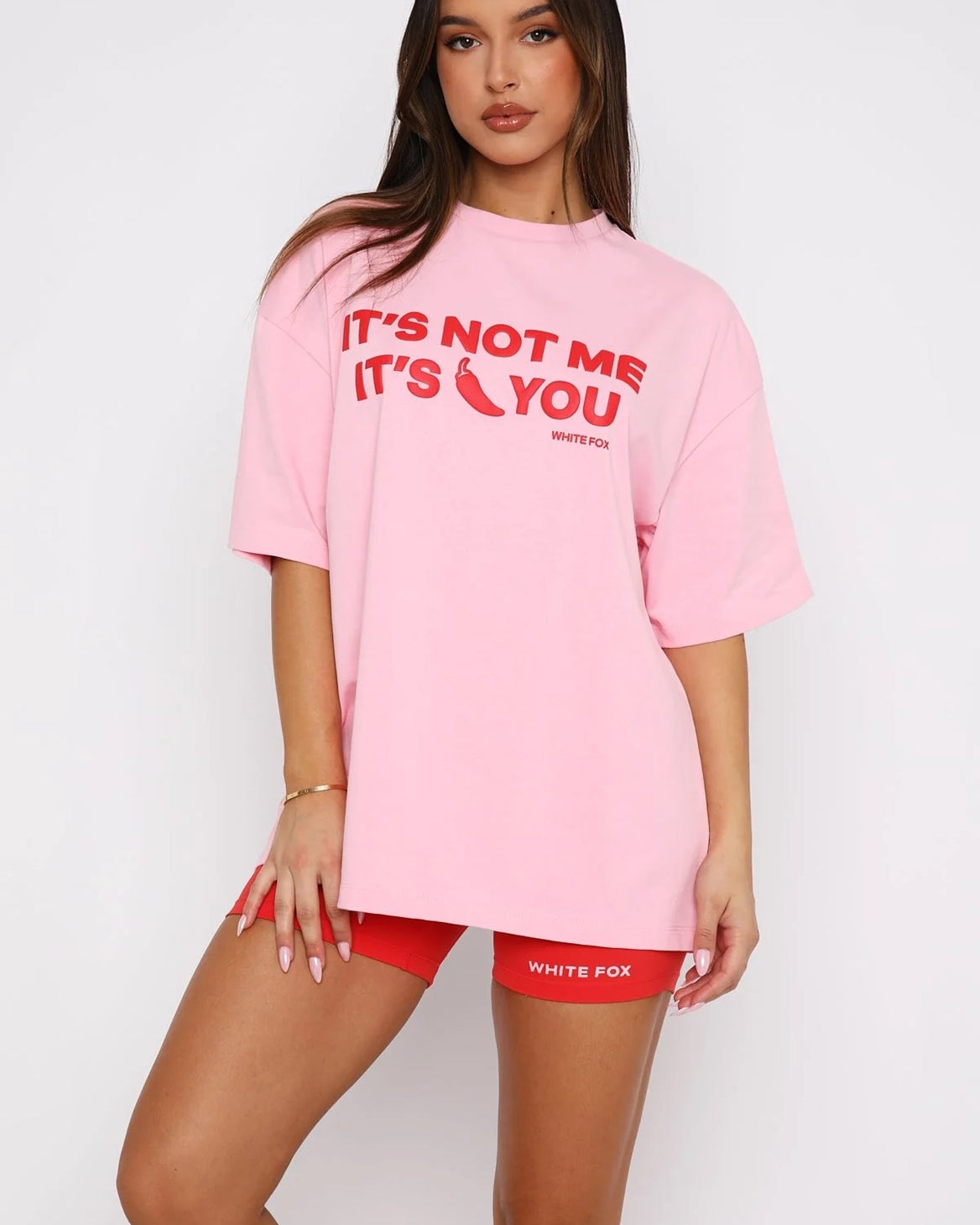 White Fox Pembe Kadın Its Not Me Its You Yazılı Bisiklet Yaka T-shirt