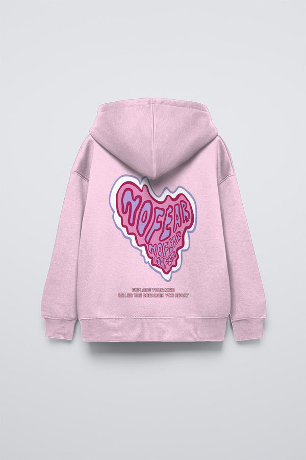 Pembe Kapüşonlu No Fear Baskı Detaylı Oversize Çocuk Hoodie