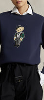Kadın Oversize Sweatshirt Parisian Bear Baskılı Lacivert – Bisiklet Yaka, 3 İplik Şardonlu 