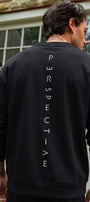 Erkek Oversize Sweatshirt Perspectiv Baskılı Siyah – Bisiklet Yaka, 3 İplik Şardonlu Polar
