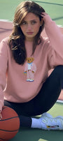 Kadın Oversize Sweatshirt Pink Suit Bear 3D Baskılı Pembe – Bisiklet Yaka, 3 İplik Şardonlu Polar