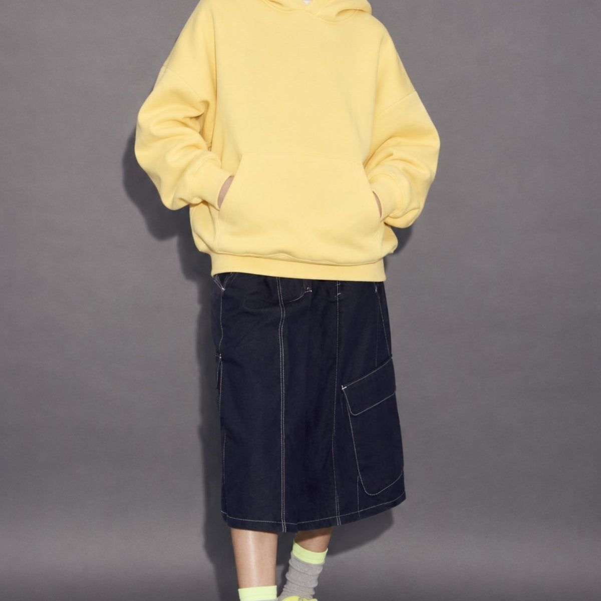 Kız Çocuk Oversize Basic Hoodie Sweatshirt Sarı – Kapüşonlu, Kanguru Cepli, 3 İplik Polar