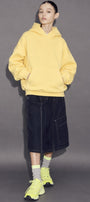 Kız Çocuk Oversize Basic Hoodie Sweatshirt Sarı – Kapüşonlu, Kanguru Cepli, 3 İplik Polar
