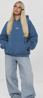 Kadın Oversize Hoodie Amore Baskılı Marine – Kapüşonlu, Kanguru Cepli, 3 İplik Şardonlu Polar