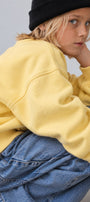 Erkek Çocuk Oversize Sweatshirt Basic Sarı – Bisiklet yaka, 3 iplik şardonlu polar