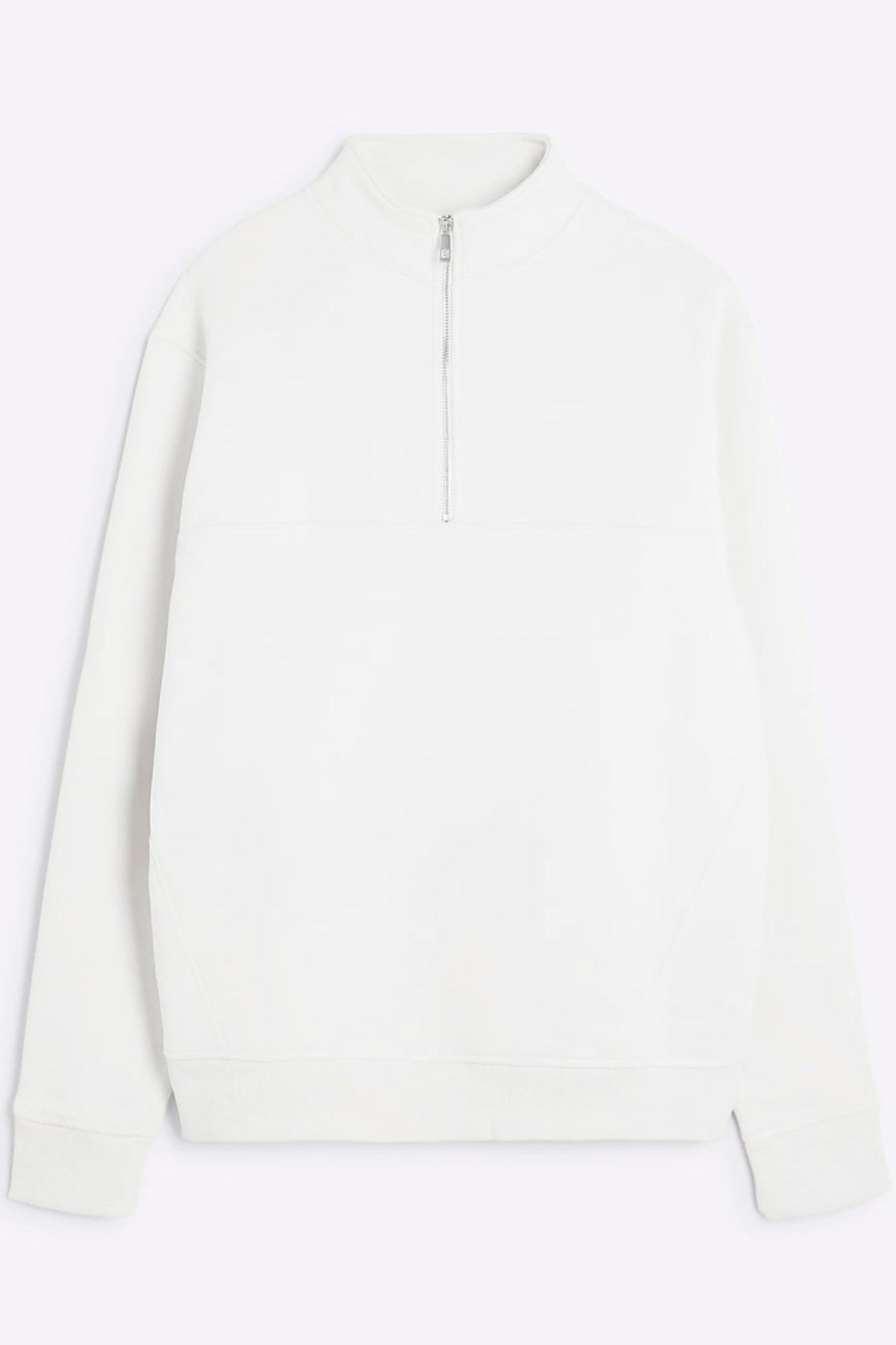 Erkek Ekru Yarım Fermuarlı Sweatshirt 3 İplik Şardonlu Oversize Kesim          ChatGPT’ye sor