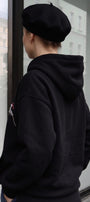 Kadın Oversize Hoodie Geyik Nakışlı Siyah – Kapüşonlu, Kanguru Cepli, 3 İplik Şardonlu Polar