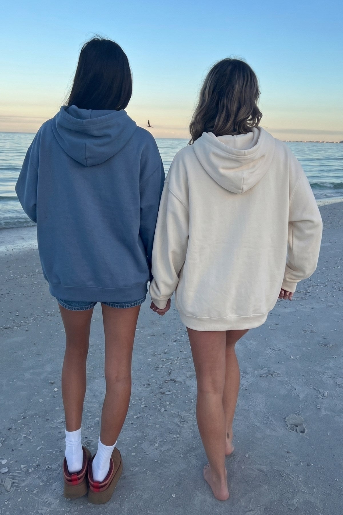 Unisex 2’li Oversize Basic Hoodie Beyaz & Marine– Kapüşonlu, Cepli, 3 İplik Şardonlu Polar