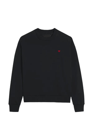 Bisiklet Yaka İçi Polar Kalp Baskılı Siyah Oversize Sweatshirt