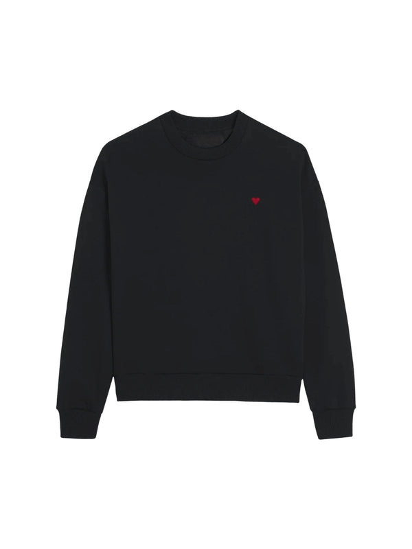 Bisiklet Yaka İçi Polar Kalp Baskılı Siyah Oversize Sweatshirt