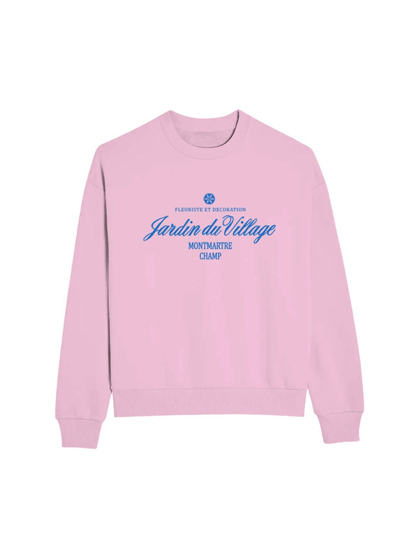 Pembe Bisiklet Yaka İçi Polar Jardin Du Village Yazı Baskılı Oversize Sweatshirt