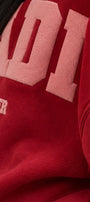 Kadın Oversize Sweatshirt Paradise Varsity Kabartma Baskılı Kırmızı – Bisiklet Yaka, 3 İplik Şardonlu Polar