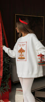 Kadın Oversize Sweatshirt Elbise Carousel Love Baskılı Beyaz – Bisiklet Yaka, 3 İplik Şardonlu Polar