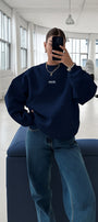 Kadın Oversize Sweatshirt AMORE Lacivert – Bisiklet Yaka, 3 İplik Şardounlu Polar
