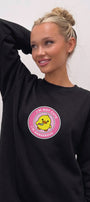 Kadın Oversize Sweatshirt Elbise Dangerous Chick Baskılı Siyah – Uzun Boy, 3 İplik Şardonlu Polar
