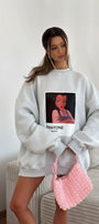 Kadın Oversize Sweat Elbise Gri Melanj - 3 İplik Şardonlu, Bisiklet Yaka, Pantone - prenses baskılı
