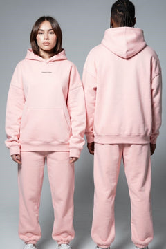 Unisex Oversize Eşofman Takımı Champ & Leisure Baskılı A Pembe–Kapüşonlu Üst, Lastikli Alt