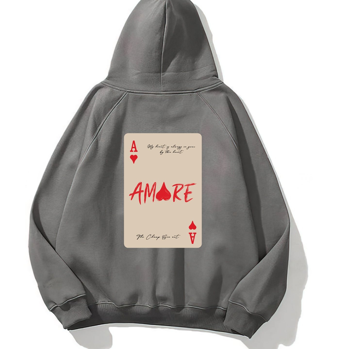 Kapüşonlu İçi Polar Amore Baskılı Füme Unisex Hoodie Sweatshirt