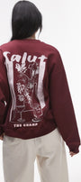 Oversize Unisex Sweatshirt Bordo – 3 İplik Şardonlu Polar Kumaş, Bisiklet Yaka, Salut Arka Baskılı