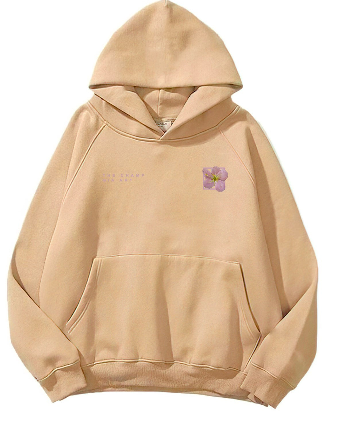 Kapüşonlu İçi Polar Flowers Baskılı Bej Unisex Hoodie Sweatshirt