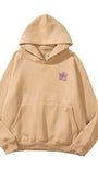 Kapüşonlu İçi Polar Flowers Baskılı Bej Unisex Hoodie Sweatshirt