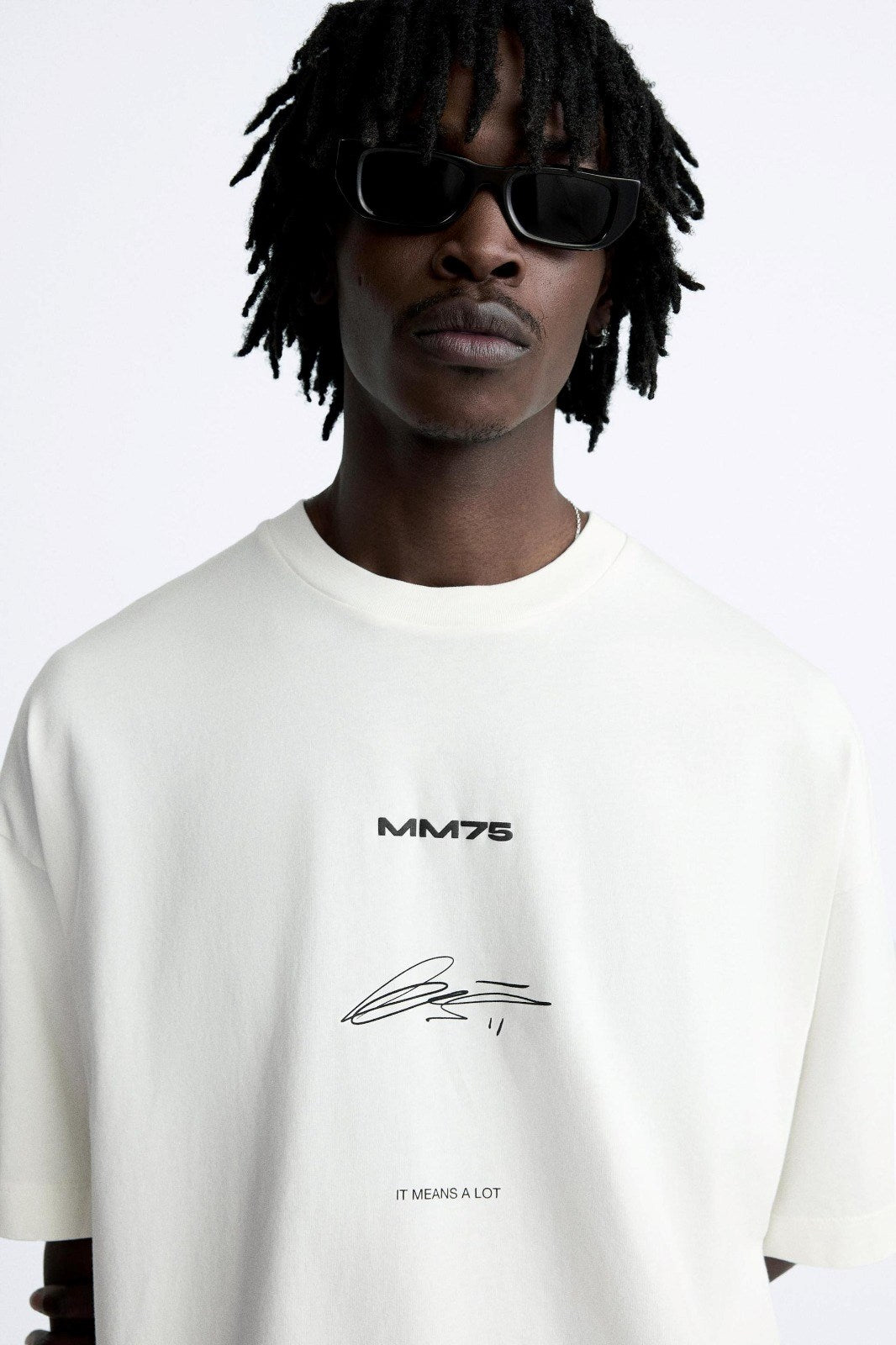 İmza Baskılı Oversize Beyaz Erkek T-shirt