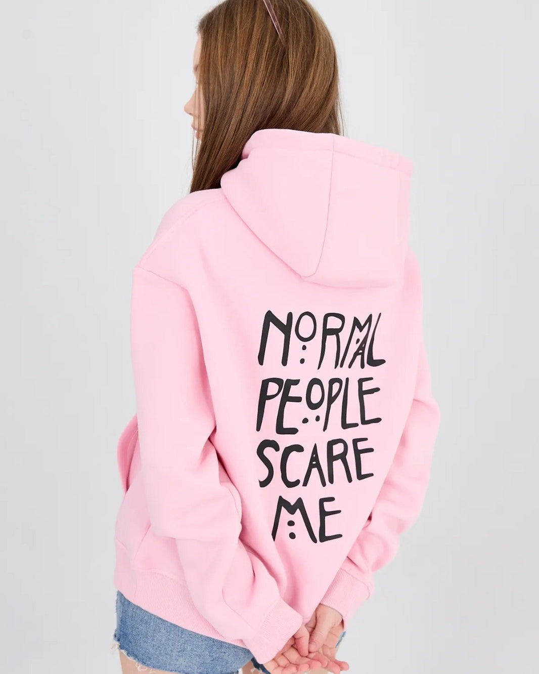 Kapüşonlu İçi Polar Normal People Scare Me Baskılı Pembe Unisex Hoodie Sweatshirt