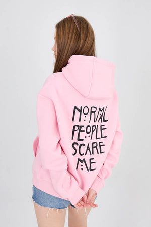 Kapüşonlu İçi Polar Normal People Scare Me Baskılı Pembe Unisex Hoodie Sweatshirt