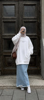 Kadın Oversize Sweatshirt Elbise Perfect Man Baskılı Beyaz – Bisiklet Yaka, 3 İplik Şardonlu Polar