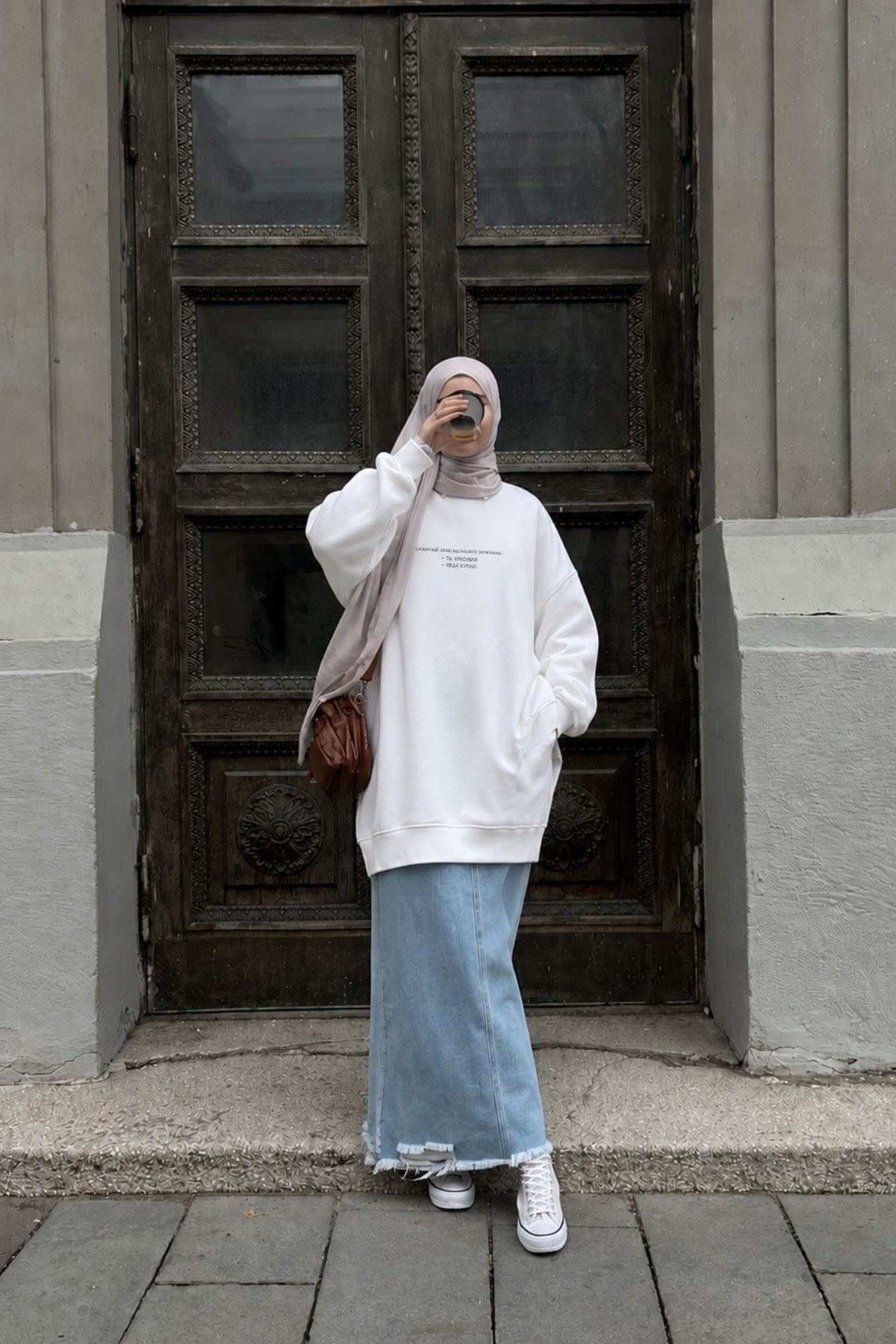 Kadın Oversize Sweatshirt Elbise Perfect Man Baskılı Beyaz – Bisiklet Yaka, 3 İplik Şardonlu Polar