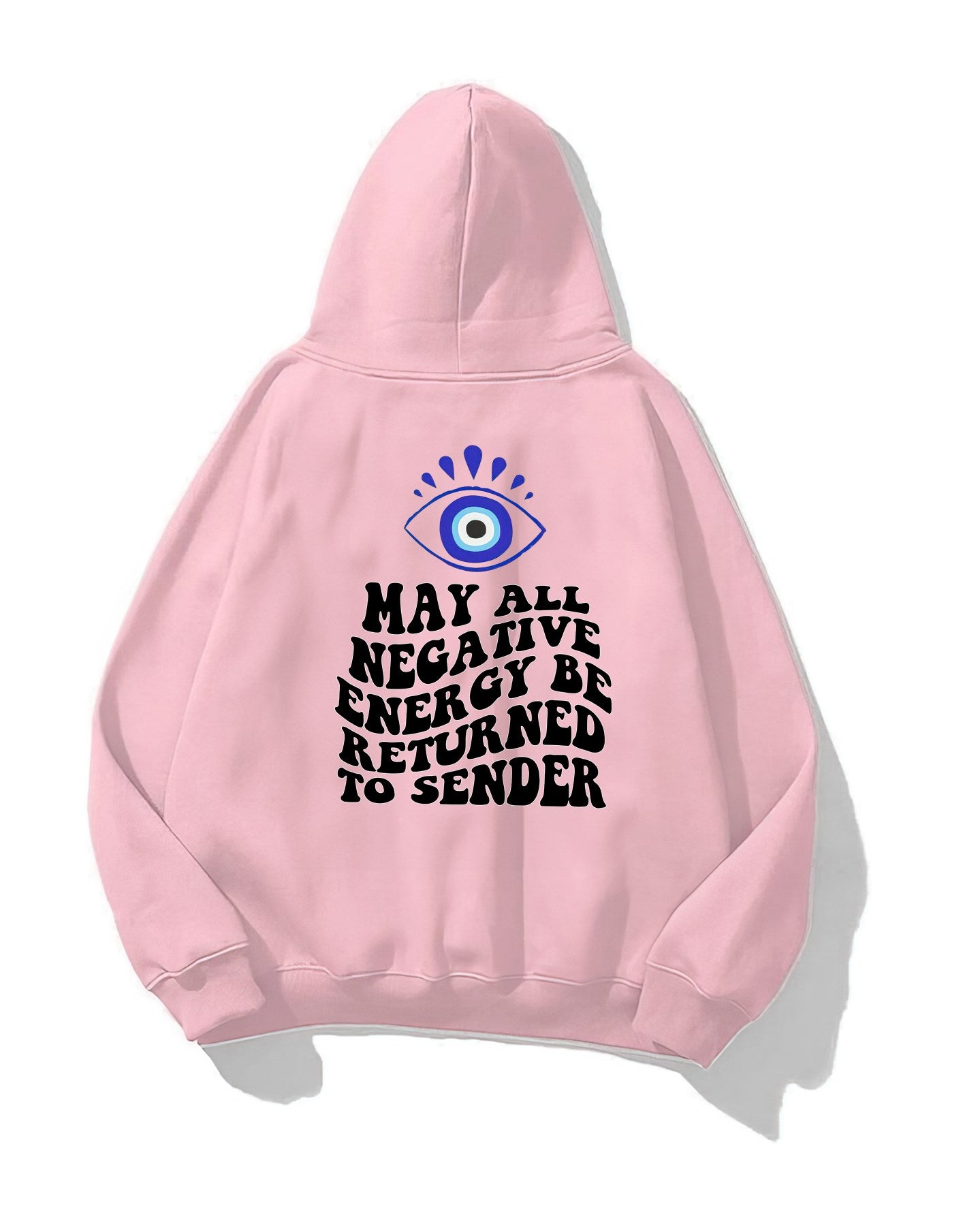 Kapüşonlu İçi Polar Kirpikli Nazar Boncuğu Baskılı Pembe Unisex Sweatshirt