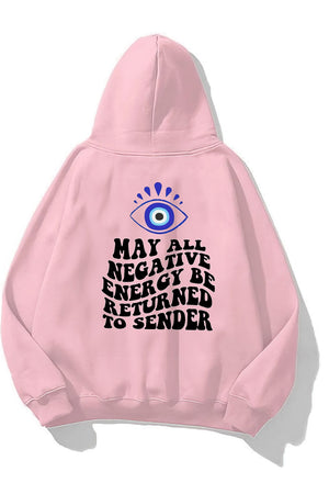 Kapüşonlu İçi Polar Kirpikli Nazar Boncuğu Baskılı Pembe Unisex Sweatshirt