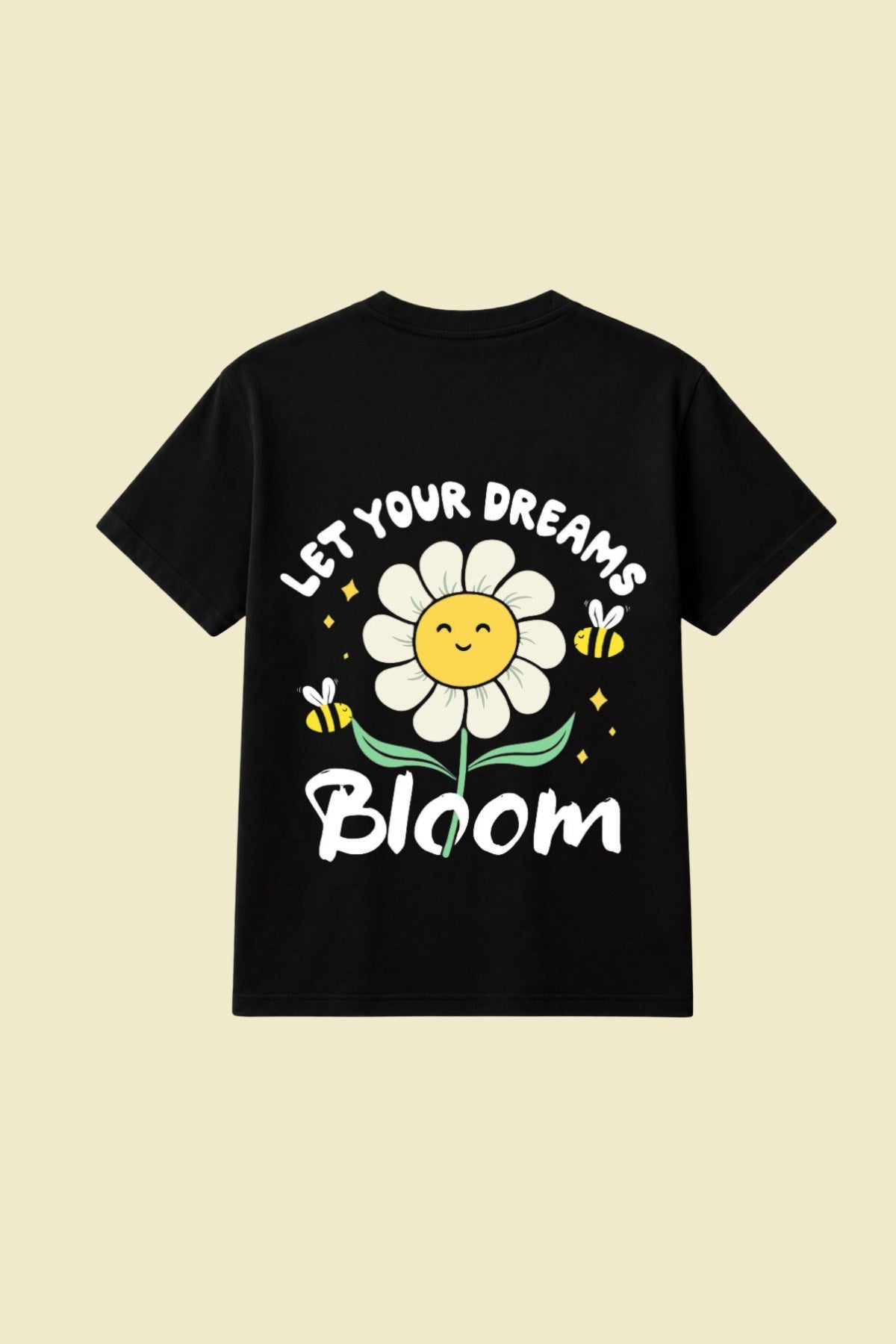 Kız Çocuk Tişört Let Your Dreams Bloom Baskılı Siyah – Bisiklet Yaka, Rahat Kalıp, %100 Pamuk