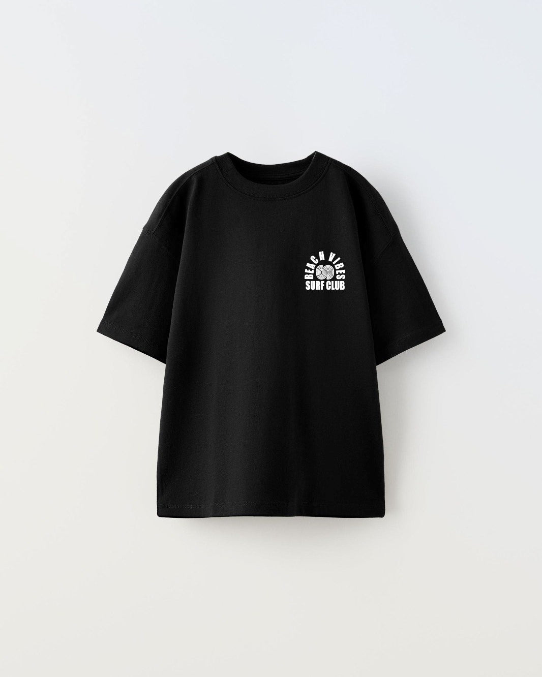 Beach Vıbes Surf Club Yazılı Ters S Tasarım Baskılı Siyah Unisex Çocuk T-Shirt