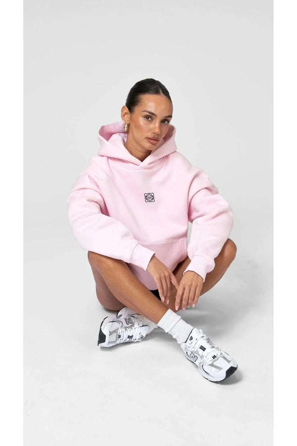 Pembe Unisex Loewe Yüksek Baskılı Kapüşonlu Kanguru Cepli Oversize Hoodie