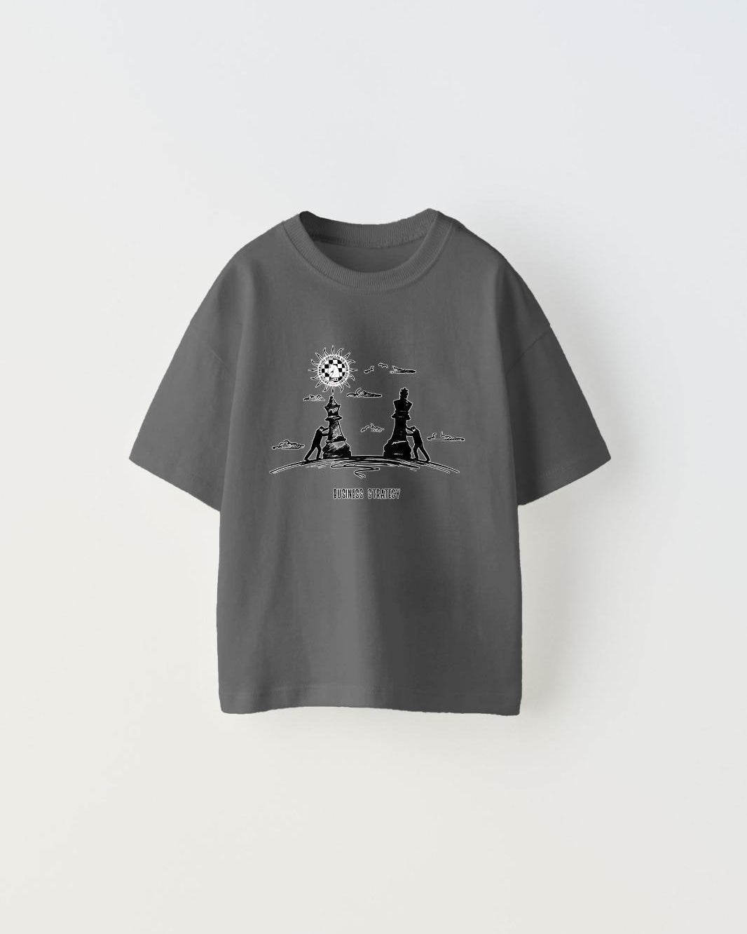 Busıness Stratecy Yazılı Yürüyen Satranç Tasarım Baskılı Füme Çocuk T-Shirt