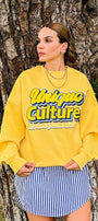 Kadın Oversize Sweatshirt Unique Culture Baskılı Sarı – Bisiklet Yaka, 3 İplik Şardonlu Polar
