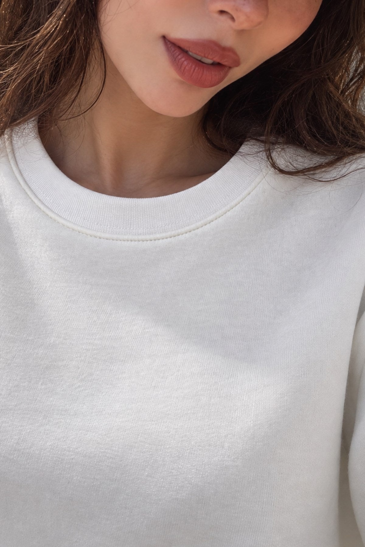 Kadın Oversize Sweatshirt Empathy 3D Baskılı Beyaz – Bisiklet Yaka, 3 İplik Şardonlu Polar