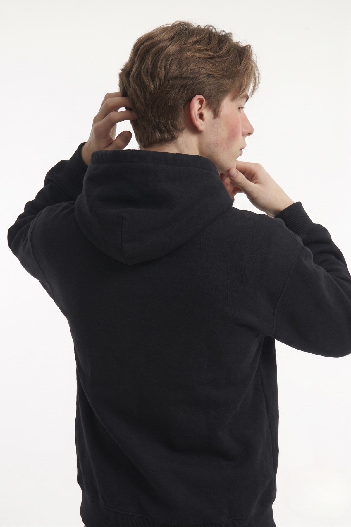 Erkek Oversize Sweatshirt Hoodie Shark Hello Siyah – Kapüşonlu, 3 İplik Polar, Kanguru Cepli