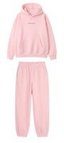 Unisex Oversize Eşofman Takımı Champ & Leisure Baskılı A Pembe–Kapüşonlu Üst, Lastikli Alt